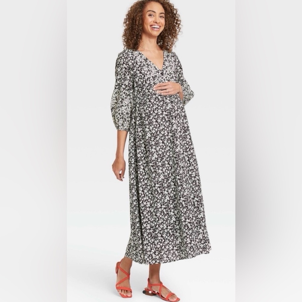 The Nines By Hatch Floral MIDI Dress with Puff‎ Sleeves Size Medium